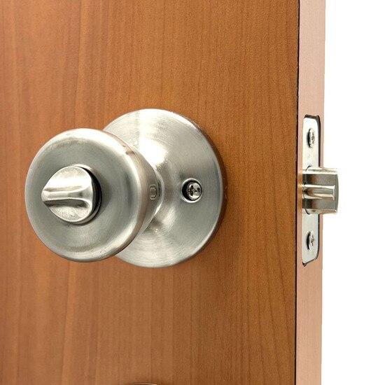 Contractor-Grade Entry Lock - Satin Nickel | MFS Supply - 3/4 View Inside of Door